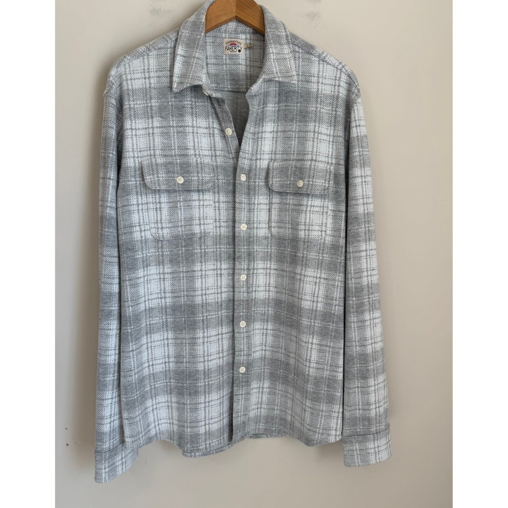 Faherty Mens Legend Sweater Shirt Mens Large Grey White Long Sleeve Button Down